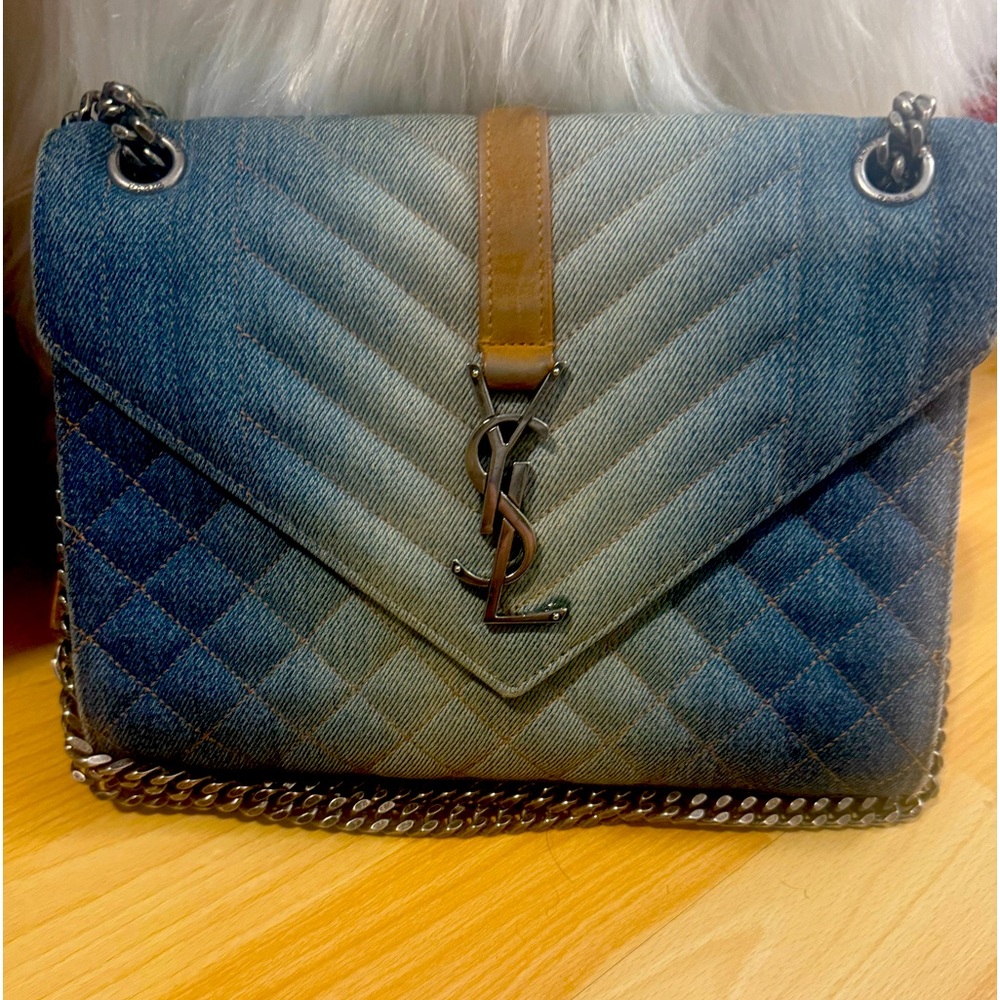 SAINT LAURENT DENIM MATELASSÉ SHOULDER BAG